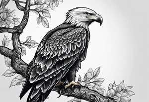 Bold eagle perched on branch tattoo idea