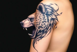 Hyper realistic bear baring its teeth tattoo idea