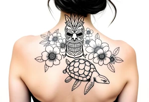 Tiki (great), flowers, waves, equine, turtle, #299 (Small),  upper arm tattoo idea