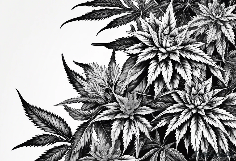Cannabis plant botanical tattoo idea