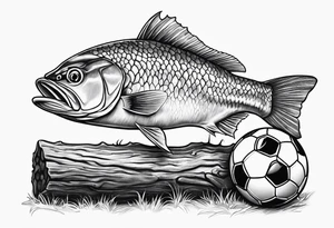 Mulloway eating a soccer ball on a log tattoo idea