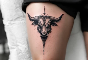 soft silver and deep charcoal, Taurus the Bull anchors the heavens with quiet power. tattoo idea