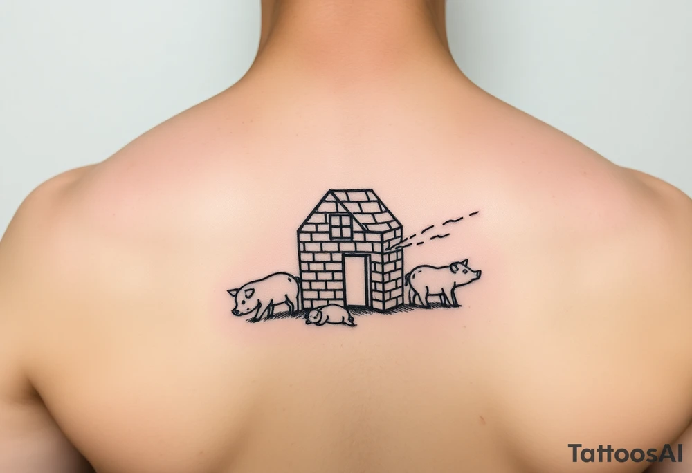 Brick house being blown off 3 little piggy's by a big bad wolf tattoo idea