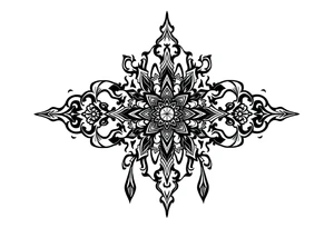 mystical dark and long ornament tattoo with shaman and witch style and ancient rhyme tattoo idea
