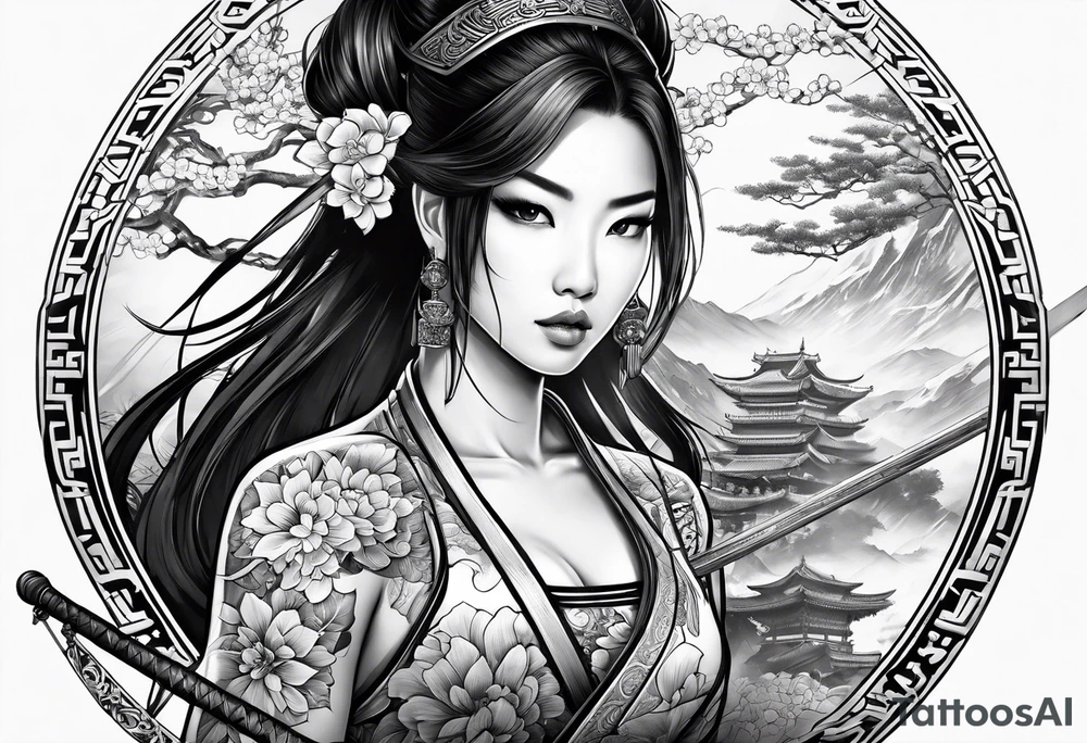 Asian woman with sword tattoo idea