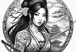 Asian woman with sword tattoo idea