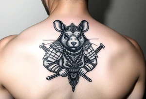 Rat dressed up as masculine samurai warrior tattoo idea