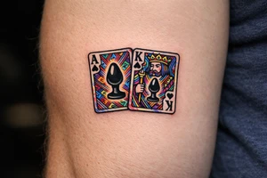 two playing cards ace and king with a butt plug suit tattoo idea