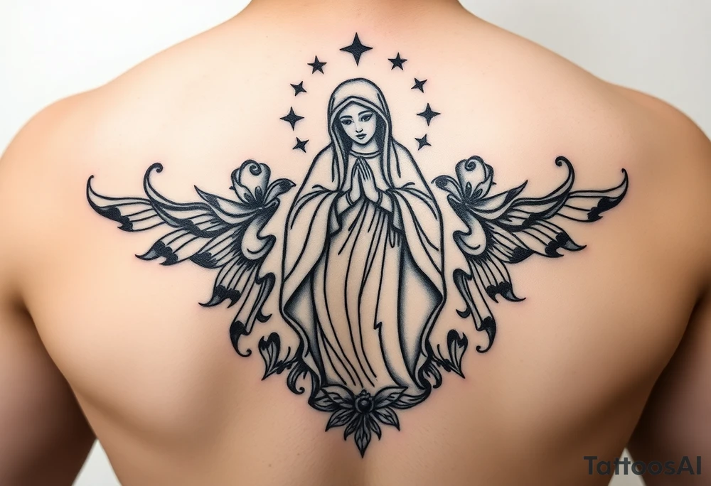 Religious Chicano Virgin Mary tattoo idea