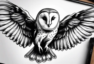 barn owl descending on prey tattoo idea