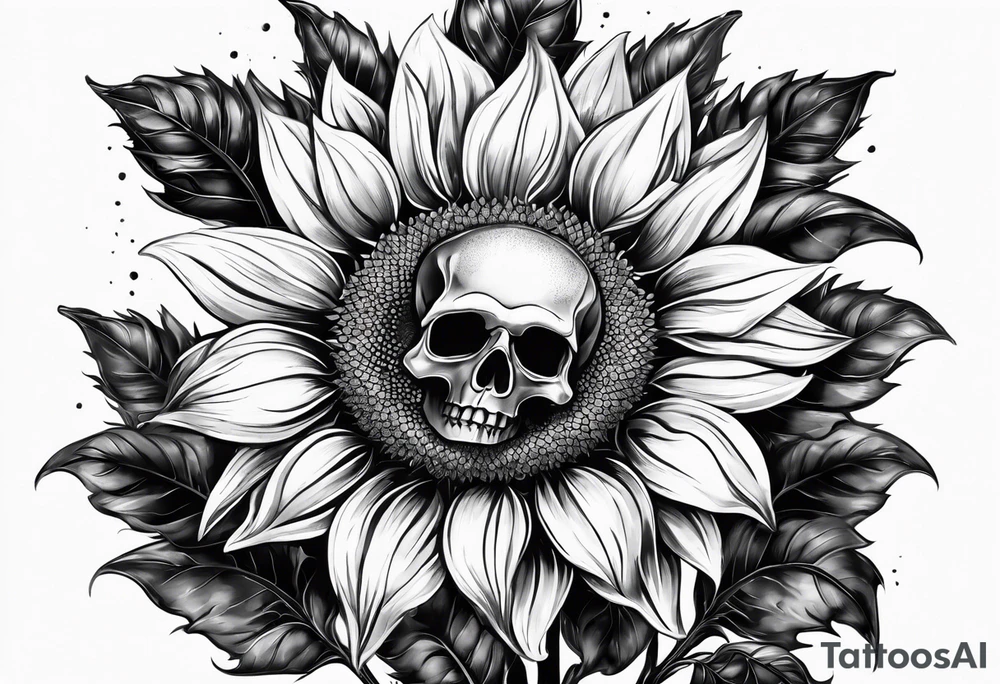 Sunflower, skull,
 mental health tattoo idea