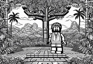 2 Lego figures in one scenery, one of them will be a Rastaman who is looking at the other one dribbling a basketball tattoo idea
