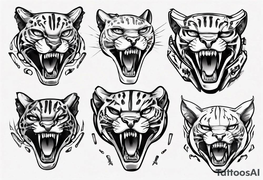 cybernetic ocelot teeth showing tattoo idea