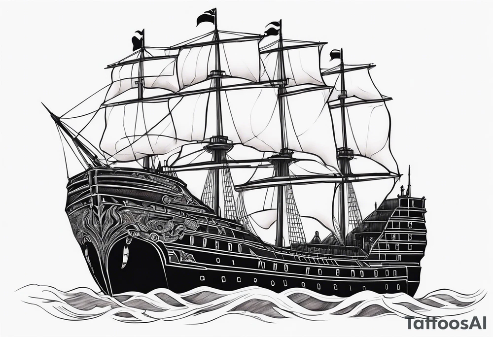 huge dark wooden ship facing left tattoo idea