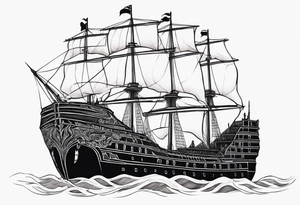 huge dark wooden ship facing left tattoo idea