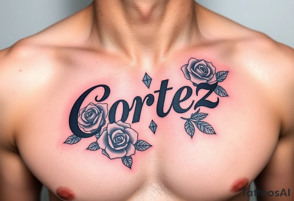 The name Cortez with roses and diamonds tattoo idea