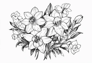 Larkspur and narcissus bouquet tattoo idea