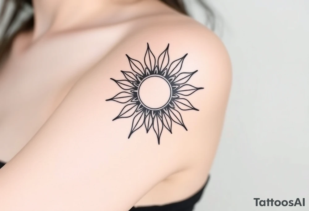 Shining Mystical sun with long  leaning sunflower sun tattoo idea