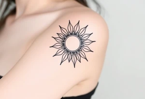 Shining Mystical sun with long  leaning sunflower sun tattoo idea
