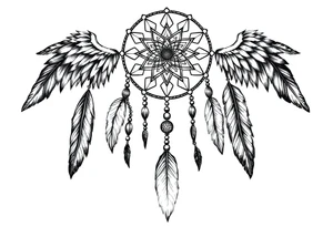 native dreamcatcher with flowing feathers and sacred beads tattoo idea