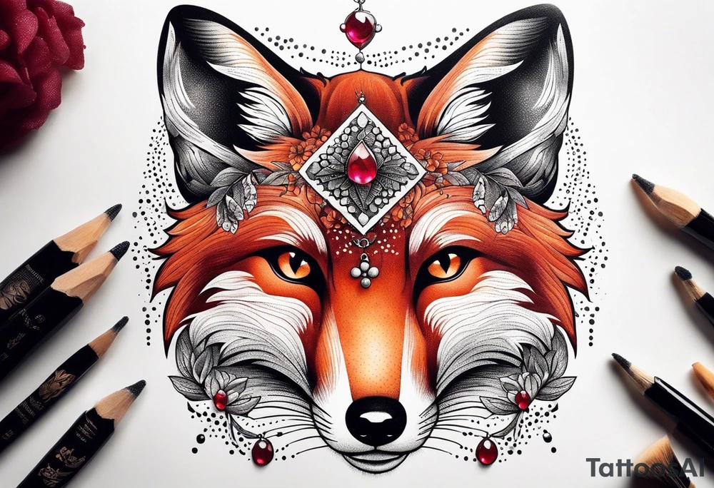 Fox with a Ruby and a honey bee tattoo idea