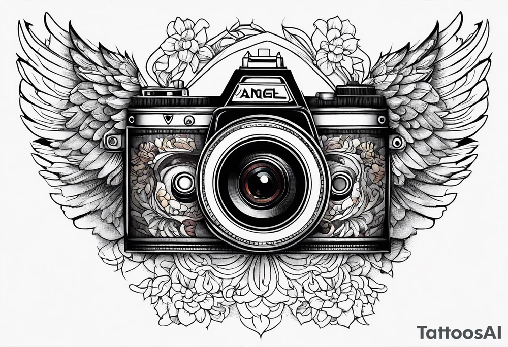 Camera with angel wings tattoo idea