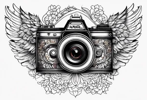 Camera with angel wings tattoo idea