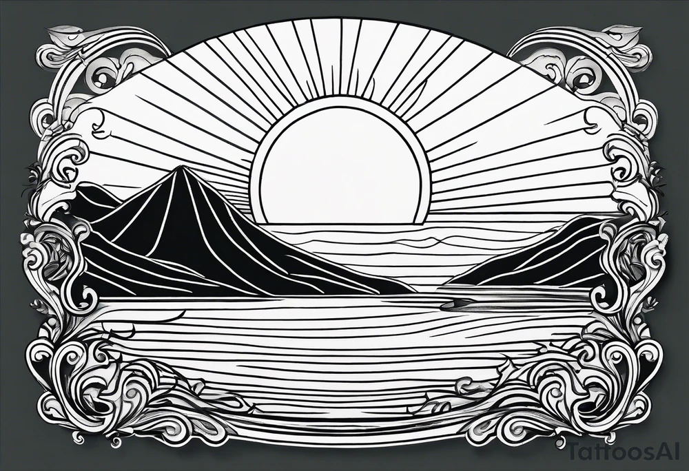 Line art minimalist sun mountain ocean simple 
Basic one line tattoo idea