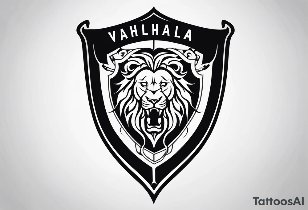 Valhalla shield sword lion tattoo idea