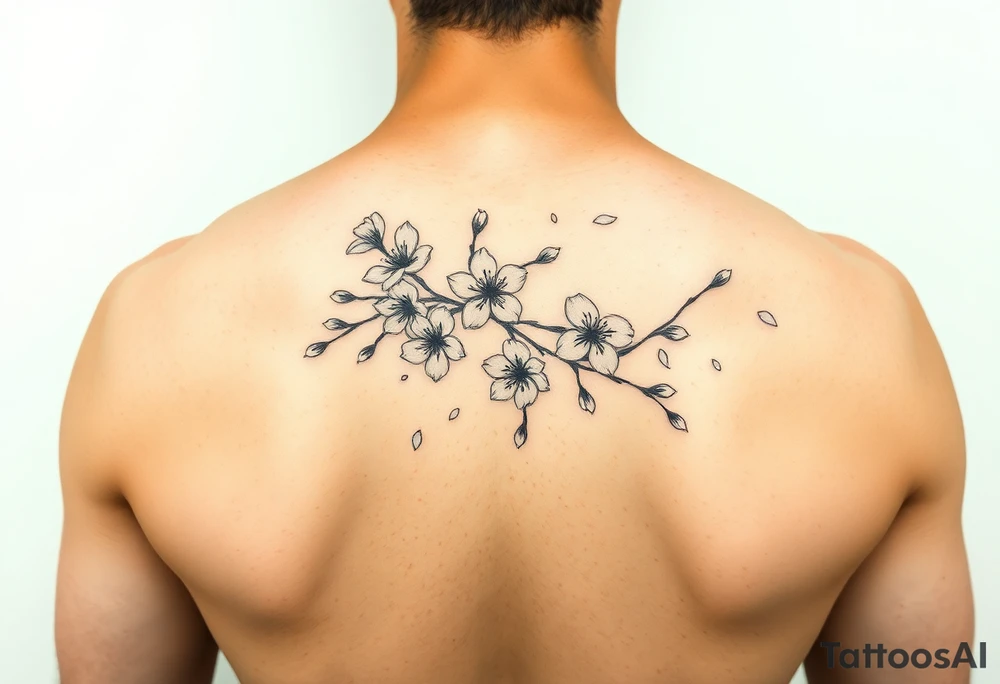 delicate cherry blossoms swirling in spring breeze with petals tattoo idea