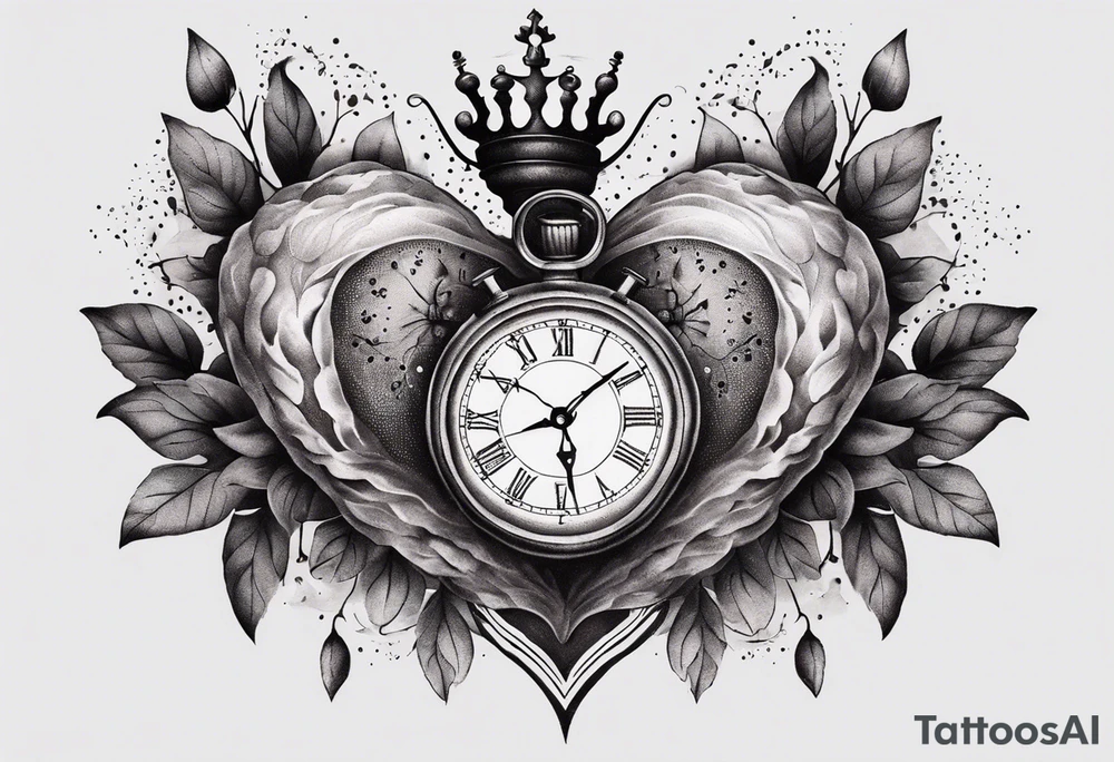 anatomical heart with clock in middle.
Clock hands on 8 and 5.
Never Say Never written on tattoo tattoo idea
