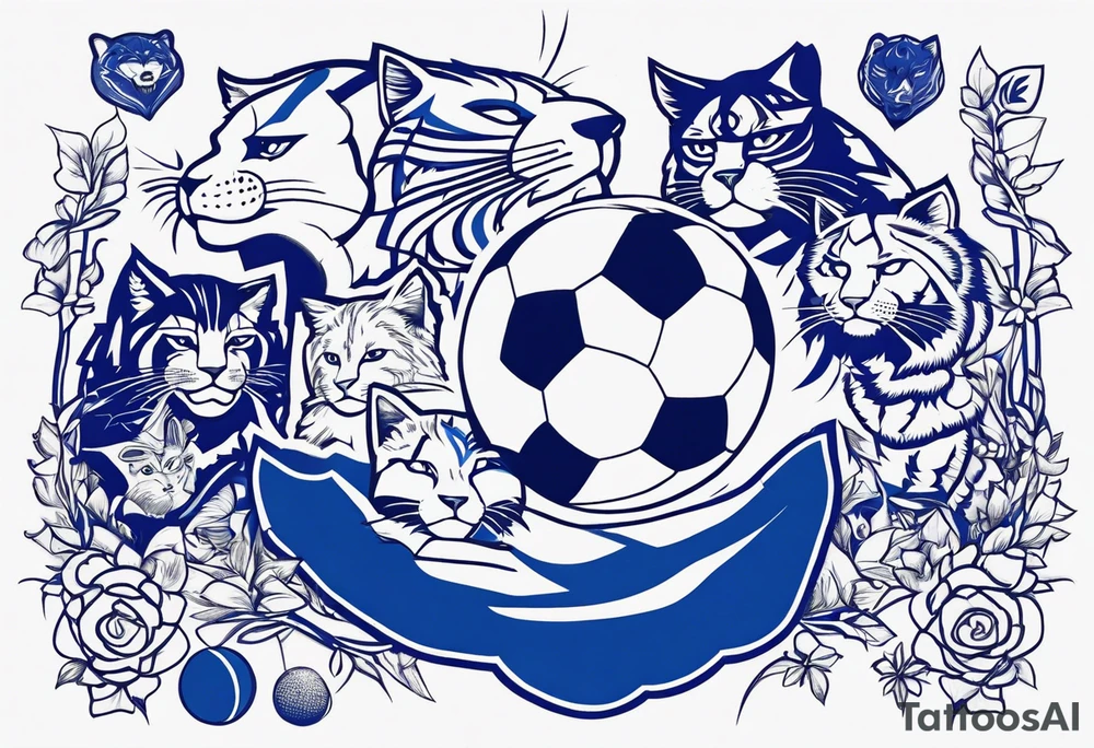 unique blue wildcat attire showing players morphing into jfootball game night tattoo idea