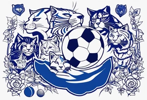 unique blue wildcat attire showing players morphing into jfootball game night tattoo idea