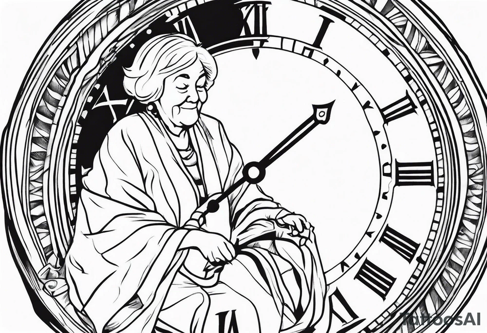 old lady trying to stop a clock tattoo idea