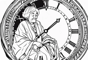 old lady trying to stop a clock tattoo idea