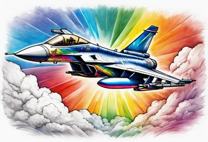 Fighter jet flying through rainbow tattoo idea
