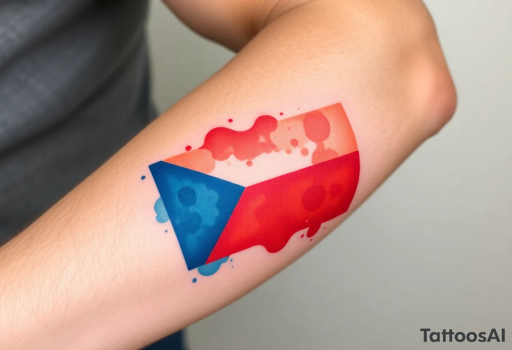 A Czech flag in a watercolor splash effect, creating a soft and artistic aesthetic tattoo idea