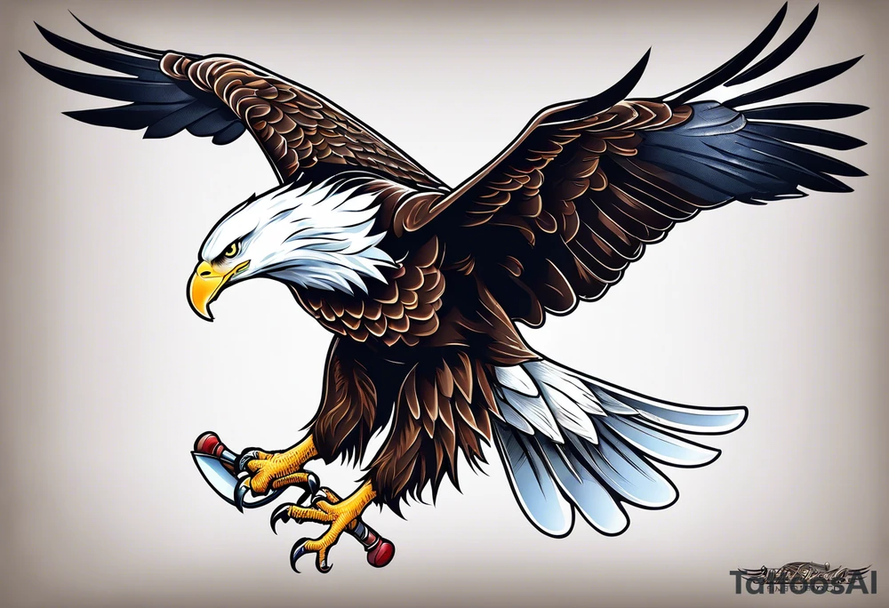 Bald eagle holding a knee kicker tattoo idea