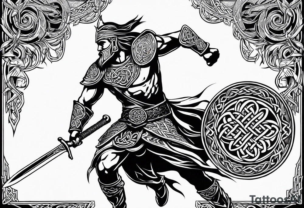 Celtic warrior running into battle facing right tattoo idea