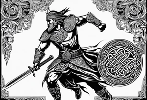 Celtic warrior running into battle facing right tattoo idea