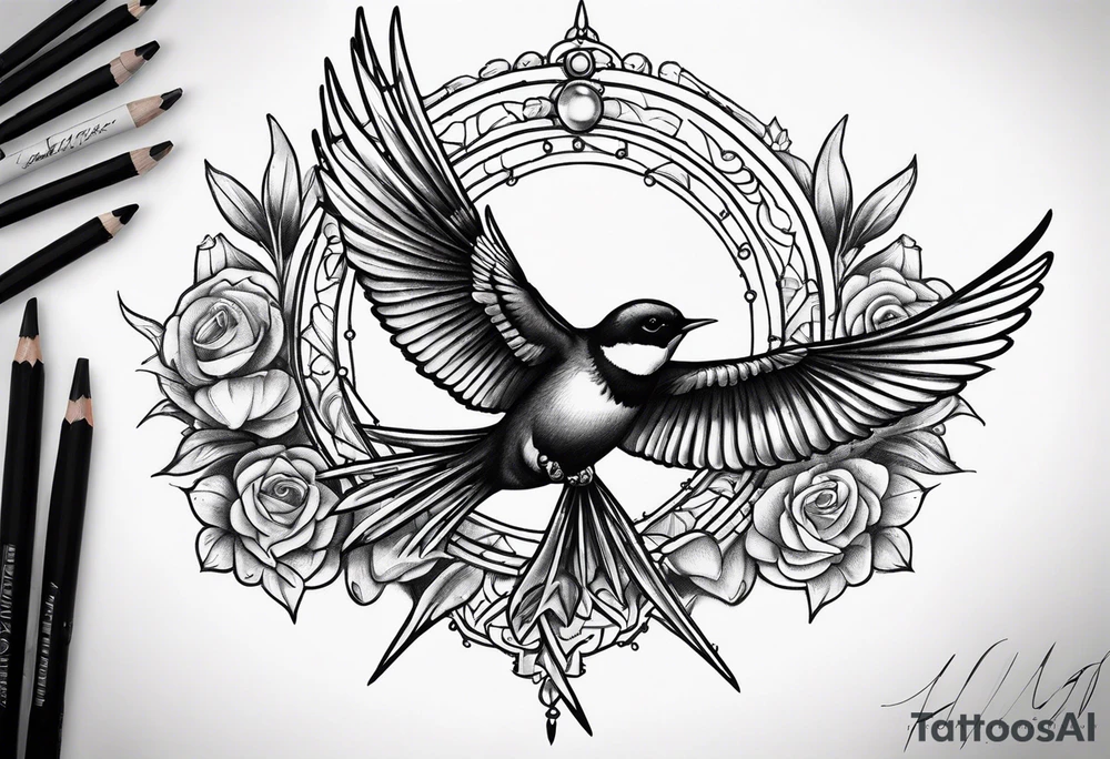 Swallow with rosary on its legs tattoo idea