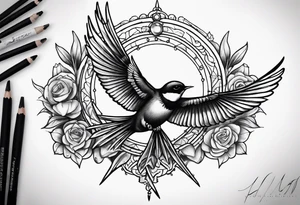 Swallow with rosary on its legs tattoo idea