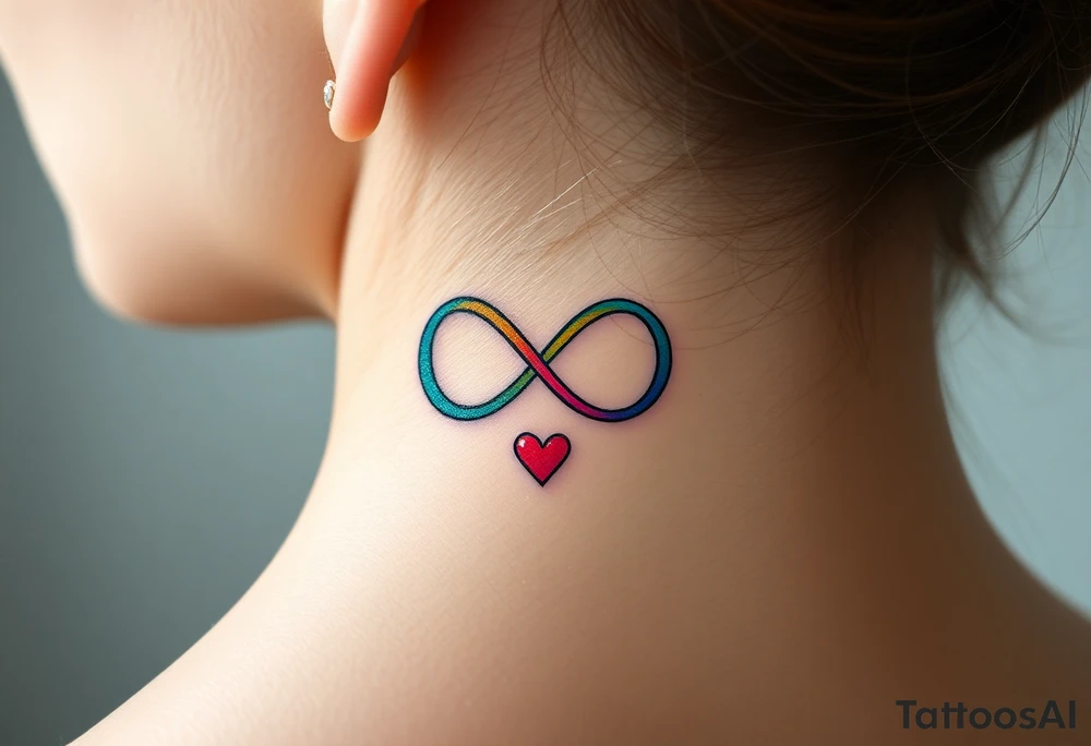 infinity symbol in rainbow colors and hearts at its ending tattoo idea
