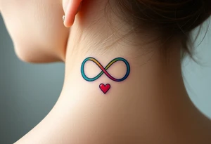 infinity symbol in rainbow colors and hearts at its ending tattoo idea