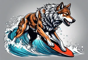 a pack muscular of wolves surfing tattoo idea