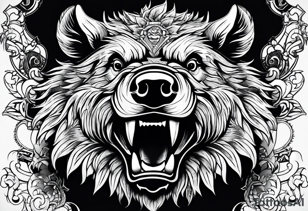 angry boar front tattoo idea