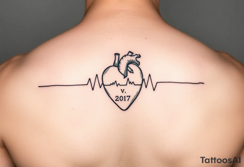 Heart beat with date of birth and date of death tattoo idea