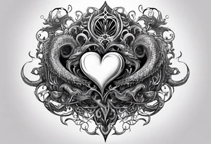 Long tattoo. Lovecraftian creature protecting a heart. tattoo idea