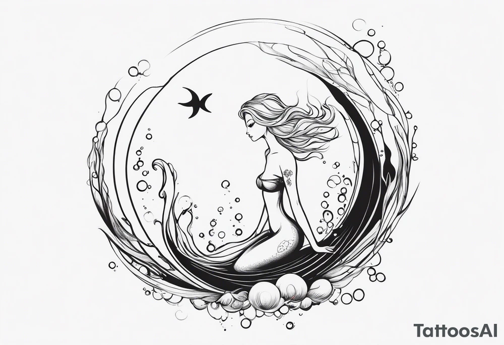 shape of a mermaid with a water seprent tattoo idea