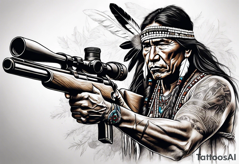 Native American With Rifle tattoo idea